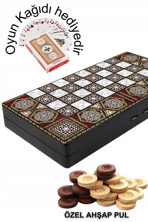 Ahşap Pullu Tavla, Masif Sedef Tavla Ahşap Pullu Sedef Tavla 50*50 Cm Büyük Boy - 1