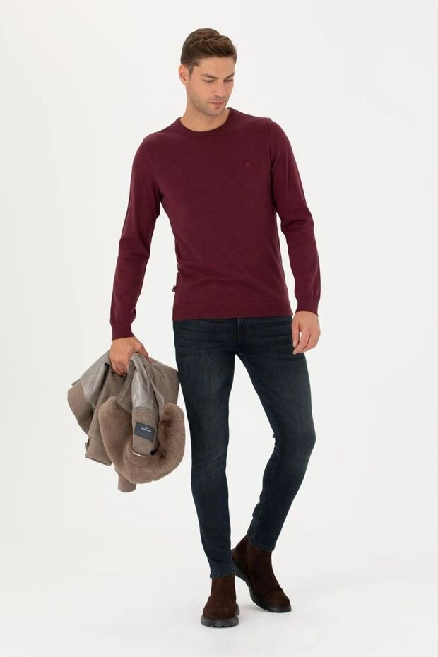 Bordo Slim Fit Basic Kazak EGEBUTİK - 5