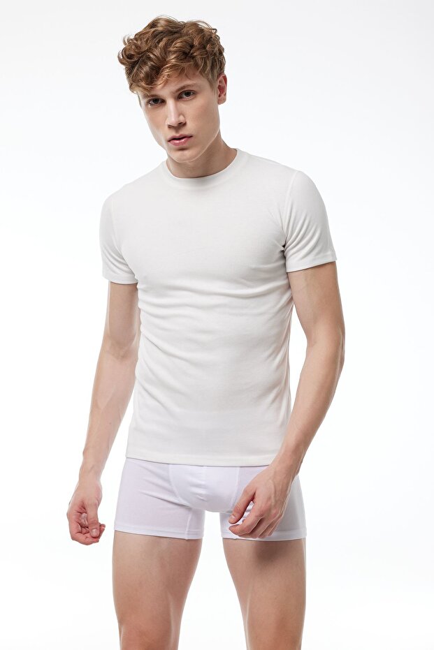 Ecru Short Sleeve Round Neck Men's Thermal Top Underwear 606