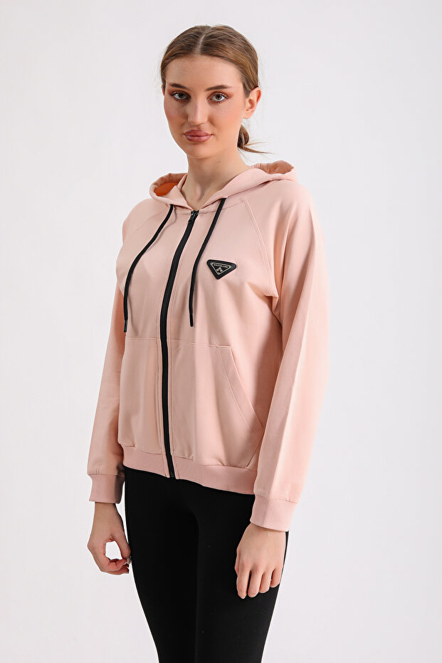 Fermuarlı Kapüşonlu Basic Kadın Ceket - 2