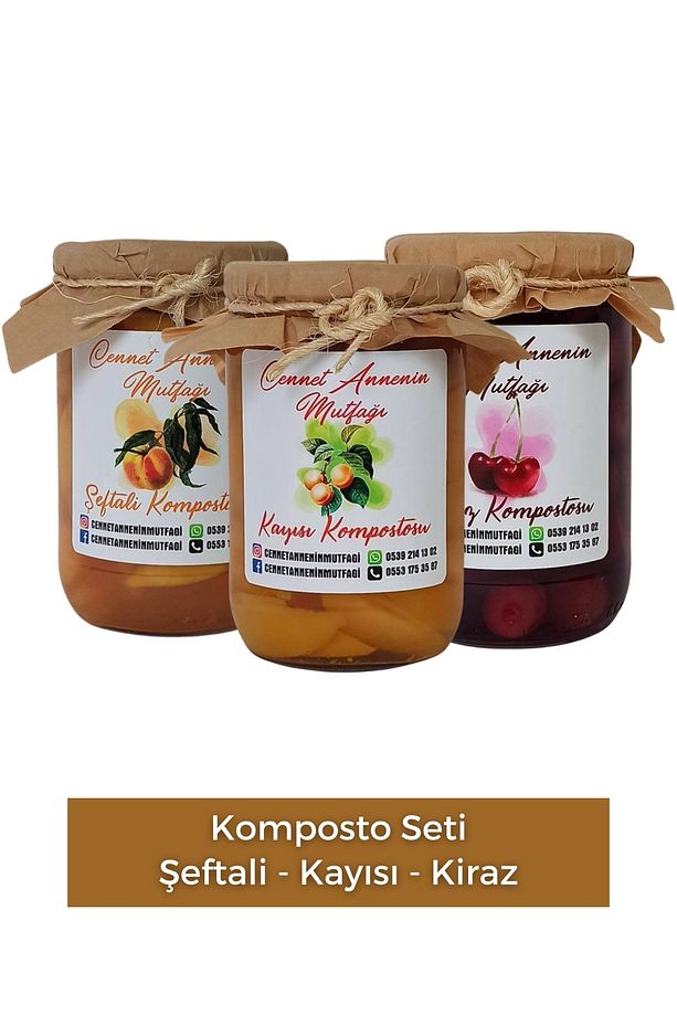 Komposto Seti - Şeftali, Kayısı, Kiraz Kompostosu (660cc x 3 adet) Odun Ateşinde Katkısız - 1