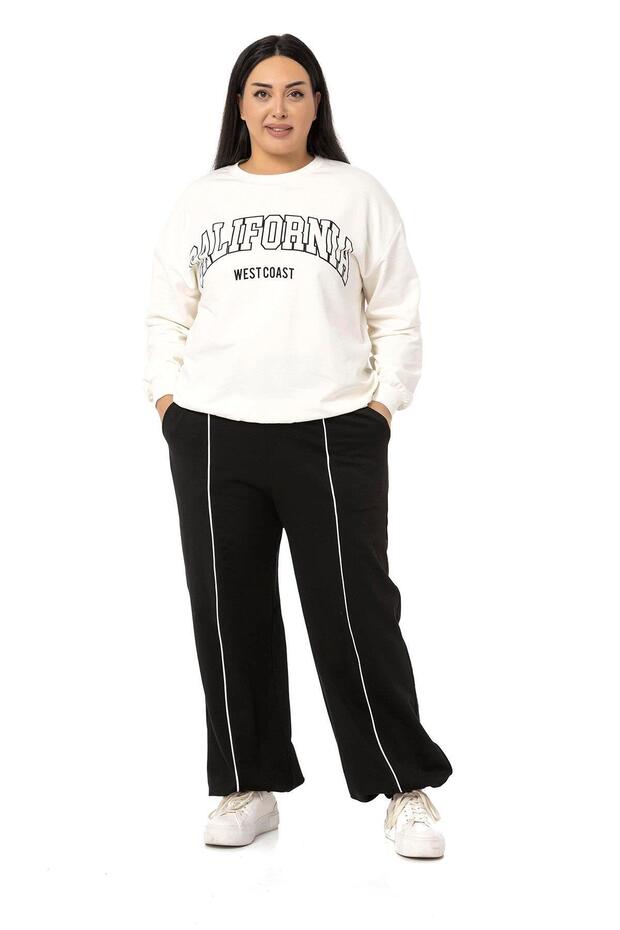 طقم بدلة رياضية سوداء كبيرة الحجم بخيطين - 1