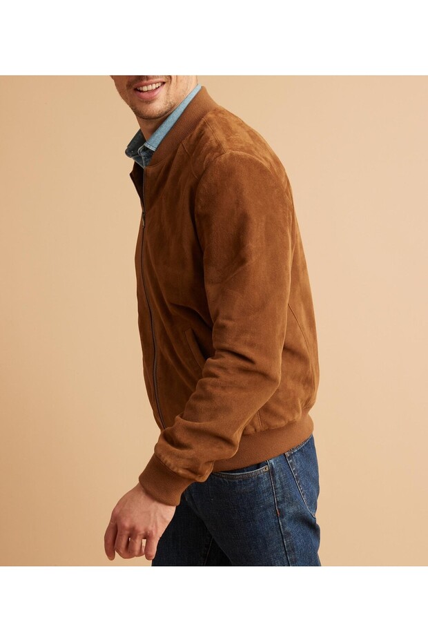 جاكيت رجالي من جلد الغزال - بني - 2