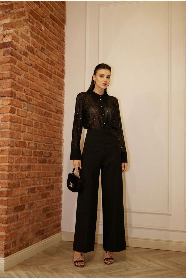 Payetli Simli Şifon Gömlek - 2