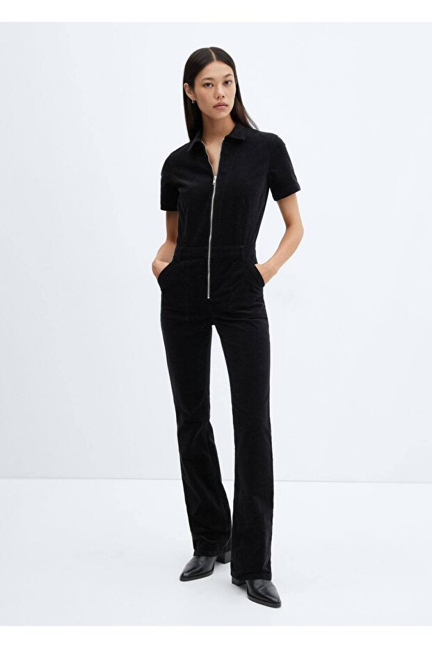 Fermuarlı fitilli kadife tulum - 2