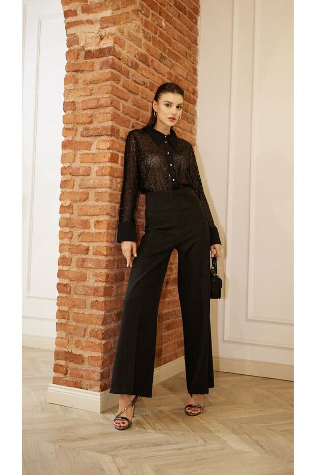 Payetli Simli Şifon Gömlek - 5