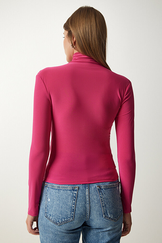 Damska różowa bluzka Sandy ze szczegółowym wysokim kołnierzem FF00135 - 6