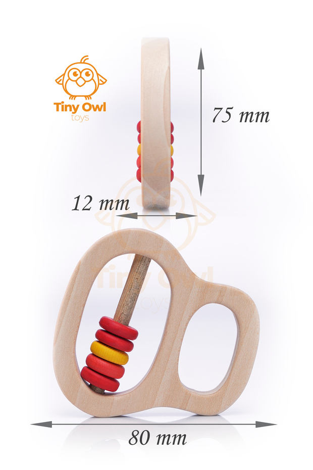 Natural Wooden Rattle Teether with Holder-TOT010 - 5