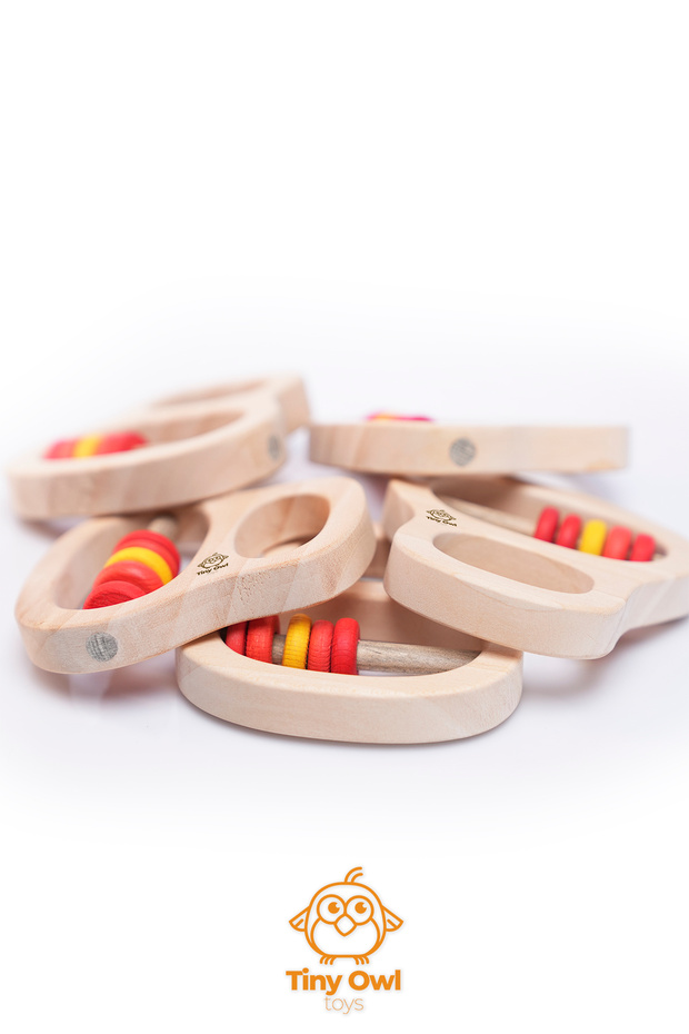 Natural Wooden Rattle Teether with Holder-TOT010 - 2