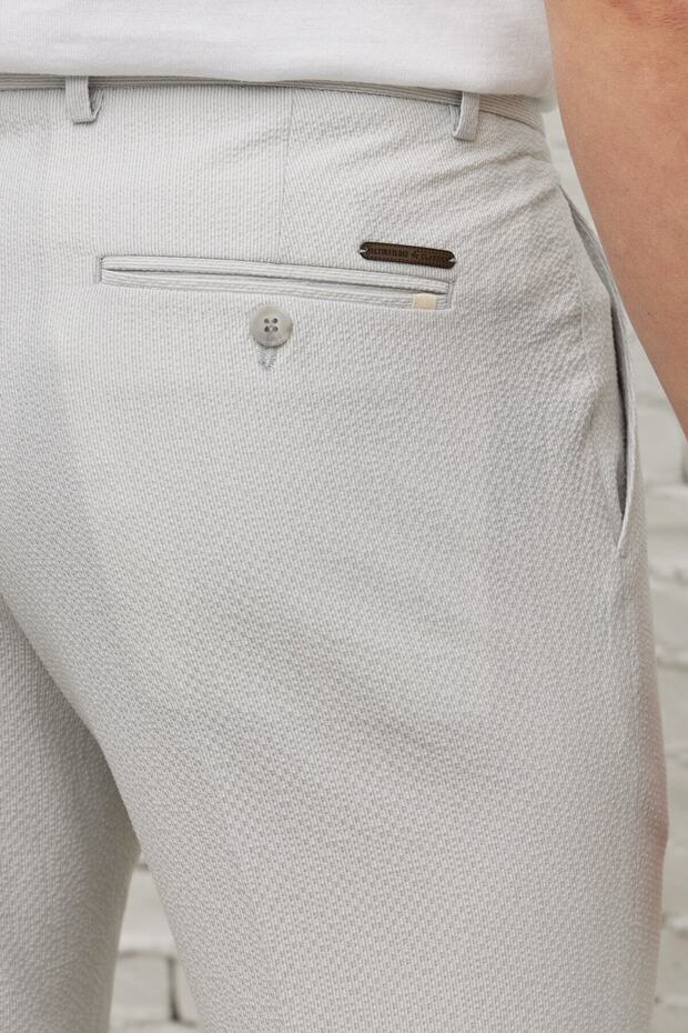 Męskie, dopasowane, kamienne spodnie z wąskimi kieszeniami i bocznymi kieszeniami, wzorzyste, elastyczne - 7