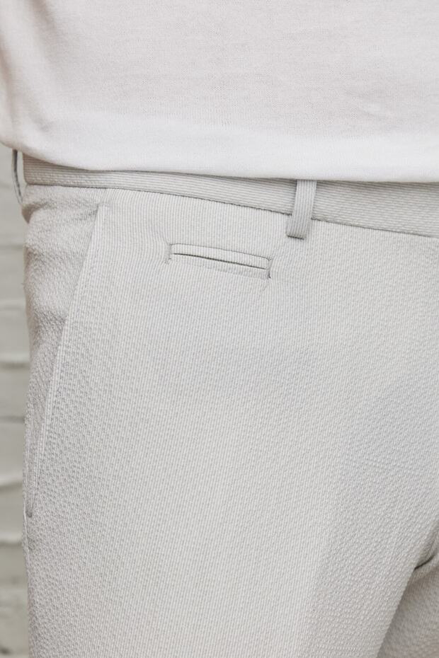 Męskie, dopasowane, kamienne spodnie z wąskimi kieszeniami i bocznymi kieszeniami, wzorzyste, elastyczne - 4