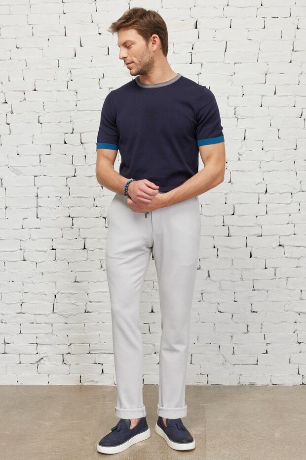 Erkek Taş Slim Fit Dar Kesim Yan Cepli Armürlü Beli Bağlamalı Jogger Pantolon - 4