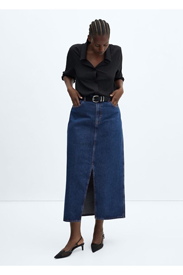 Yırtmaçlı denim etek - 6