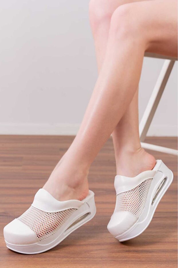 Special Design White Mesh Air Max Sole Women's Sabo Full Orthopedic Slippers (Healthy Steps)