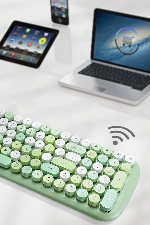 Retro Kablosuz Klavye Kablosuz Daktilo Tarz Dairesel 100 Tuşlu Bluetooth Klavye - Yeşil - 3