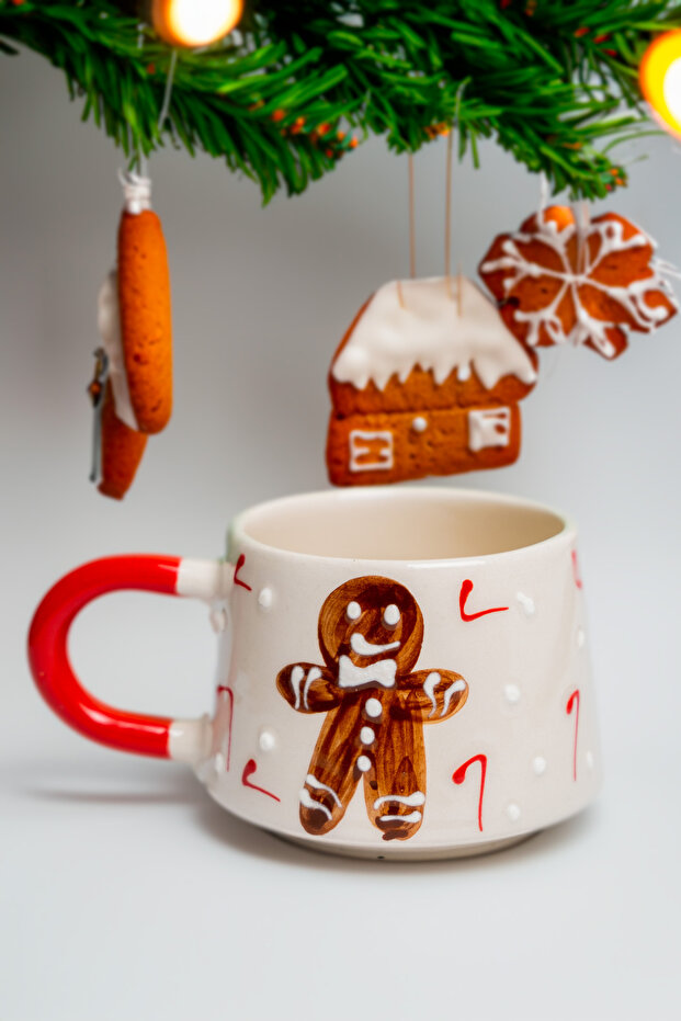 Handmade Ceramic New Year's Cup, Ceramic Cup, Double Turkish Coffee, Nescafe Cup GingerBread