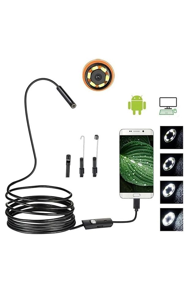 3'ü 1 Arada Kamera Mikrofon Usb 2.0 Usb Ve Type-c 6 Led Su Geçirmez 10 Metre Yılan Kamera AL3900 - 1