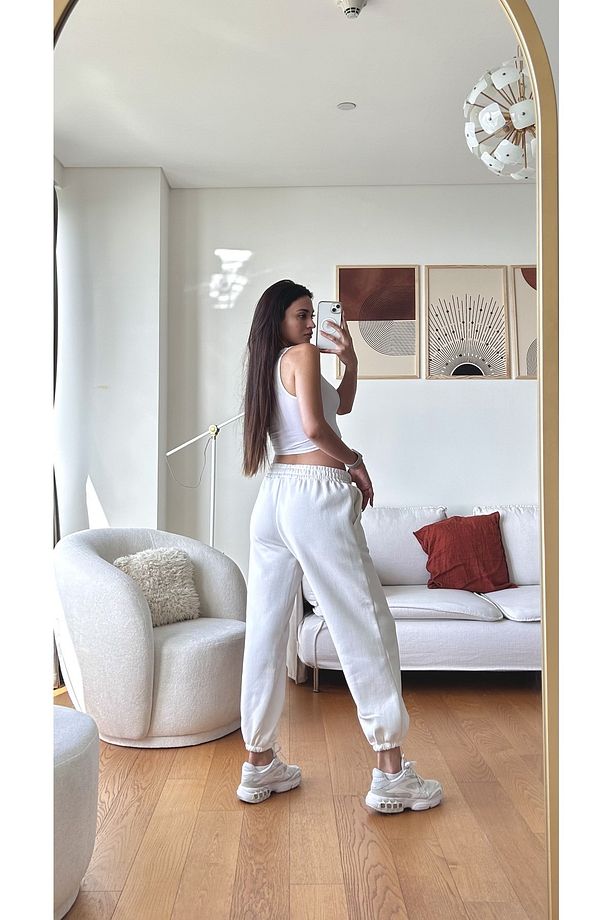 Kadın Siyah Kışlık Kalın Içi Polarlı Yüksek Bel Paçası Lastikli Basic Jogger Eşofman Altı - 2