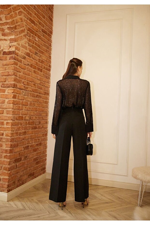 Payetli Simli Şifon Gömlek - 6