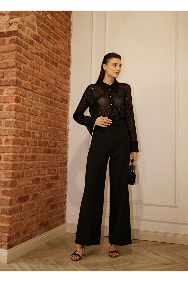 Payetli Simli Şifon Gömlek - 3