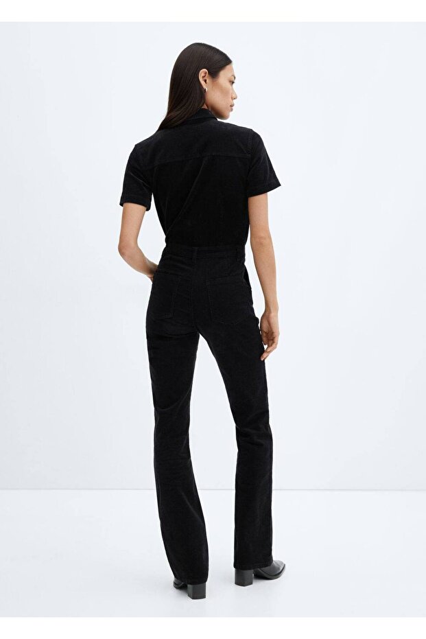 Fermuarlı fitilli kadife tulum - 4