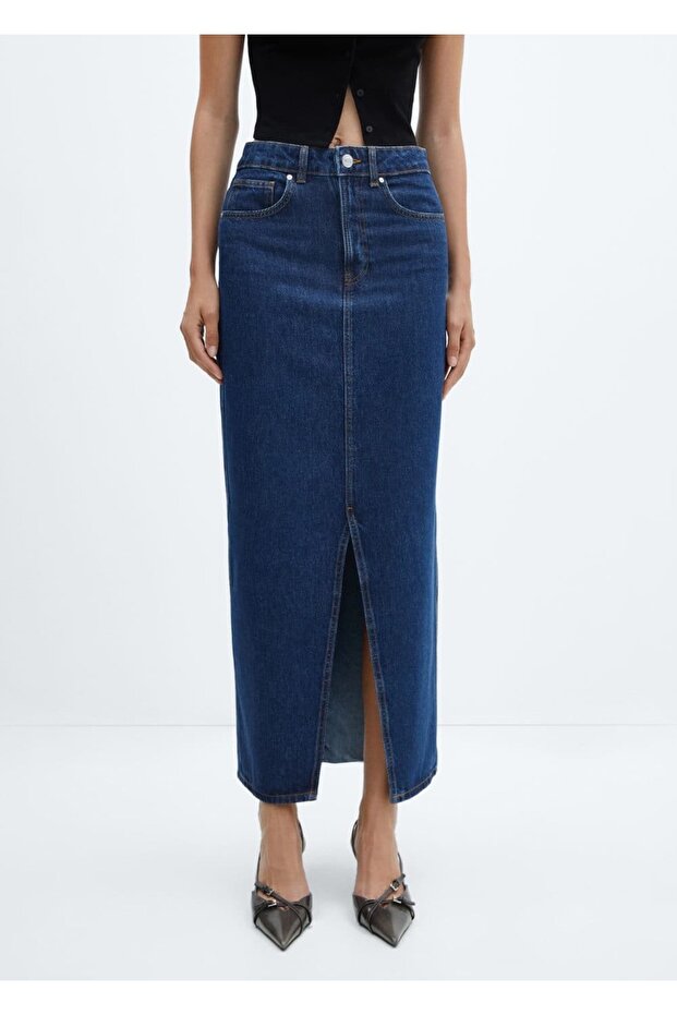 Yırtmaçlı denim etek - 1