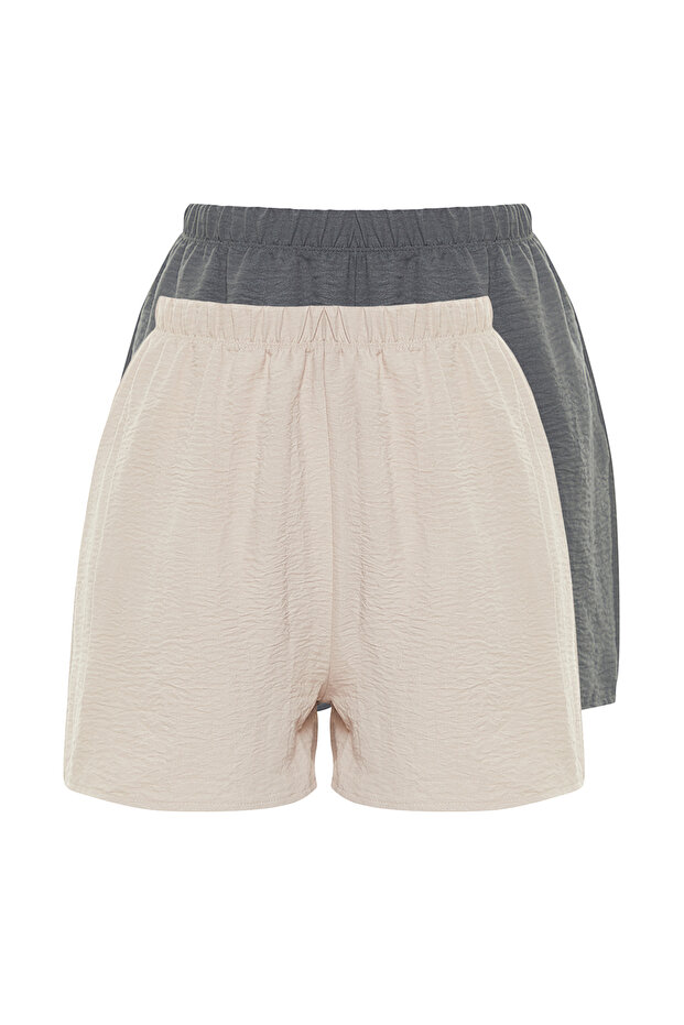 Bej-Çok Renkli 2'li Paket Şort Dokuma Pijama Altı THMSS23SR00020 - 6