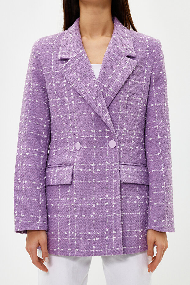 Lila Oversize Dokuma Ekose Blazer Ceket TWOAW21CE0105 - 4
