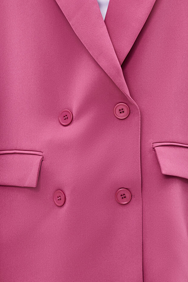 Różowa marynarka tkana z podwójną podszewką i zapinaniem na regularne guziki TWOAW21CE0264 - 5