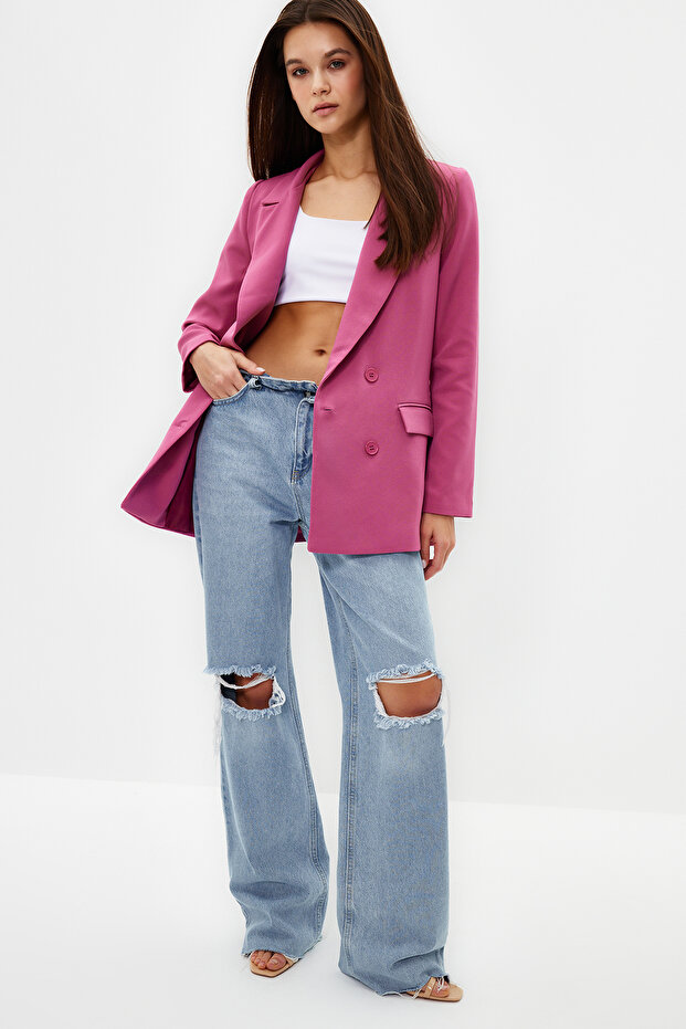 Różowa marynarka tkana z podwójną podszewką i zapinaniem na regularne guziki TWOAW21CE0264 - 2