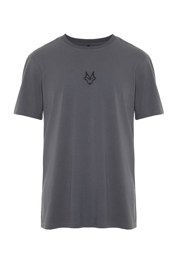 Antrasit Regular/Normal Kesim Kurt Nakışlı %100 Pamuklu T-Shirt TMNSS24TS00056 - 6
