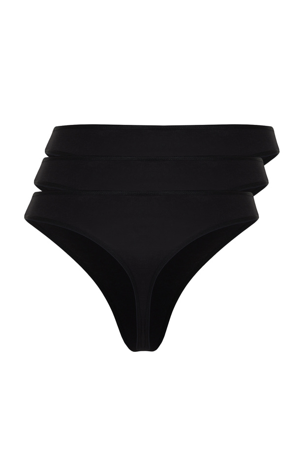 Siyah 3'lü Paket Pamuklu Brazilian Örme Esnek Büyük Beden Külot TBBAW24CM00010 - 9