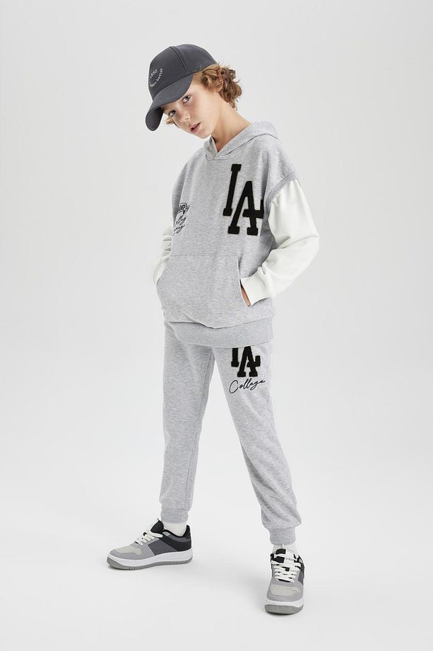 Erkek Çocuk Beli Bağcıklı Lastikli Paça Cepli Baskılı Gri Jogger Eşofman Altı B6142a824sp - 1