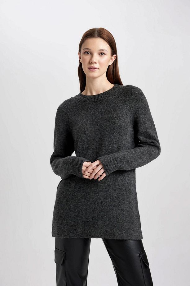 Regular Fit Bisiklet Yaka Basic Düz Triko Kazak Tunik B2709ax23wn - 3