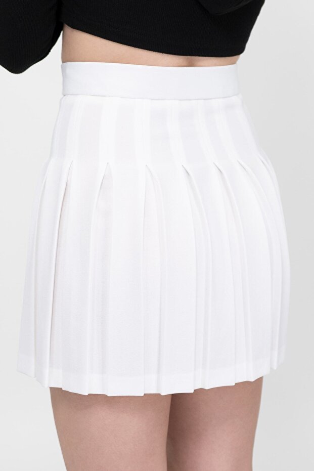 Fusta mini plisată albă de damă - 6