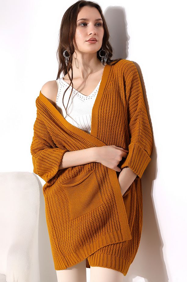 Oversize Model Uzun Cepli Triko Hırka - 3