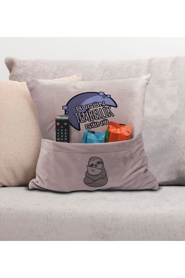 Fun Designed Organizer Pink Throw Pillow with Remote Control and Snack Pocket - 14, Home Dec