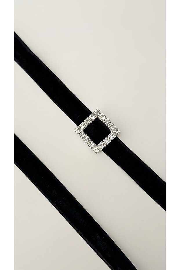 Boho Velvet Ribbon Square Crystal Stone Choker Necklace