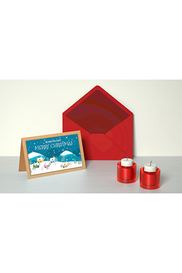 New Year Themed Kraft Pop-Up Postcard Set (15x10 cm 6 Pieces + 6 Envelopes)