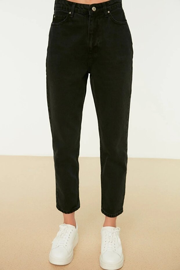 Black Mom Jeans Boyfriend Extra Comfortable Trousers Non-Fading Black
