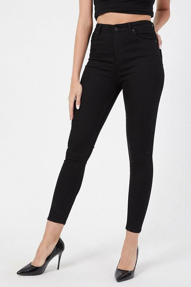 Jenx Black High Waist Comfort Skinny Narrow Leg Jeans Non-Fading Black