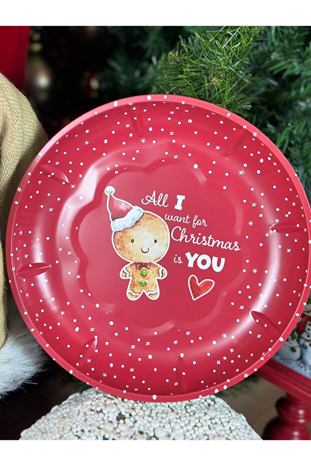 Imported metal large round tray snowy cookie man heart patterned plate presentation gift plate