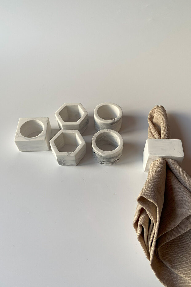 مجموعة من 6 حلقات منديل بنمط رخامي - 2