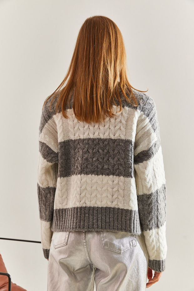 Damen-Haarflechtstrickpullover mit Muster STK0001 - 6
