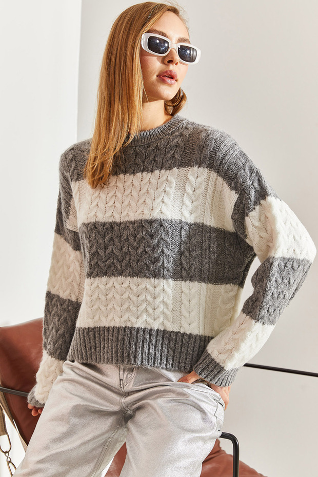 Damen-Haarflechtstrickpullover mit Muster STK0001 - 7