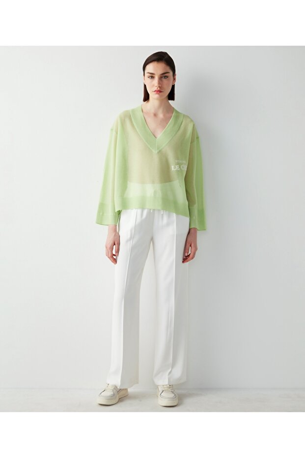 V Yaka Transparan Triko - 3