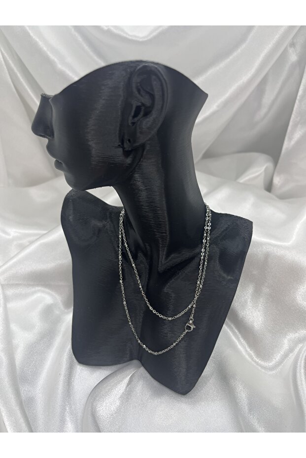 Steel Round Detailed Plain Chain Necklace (Silver Color)