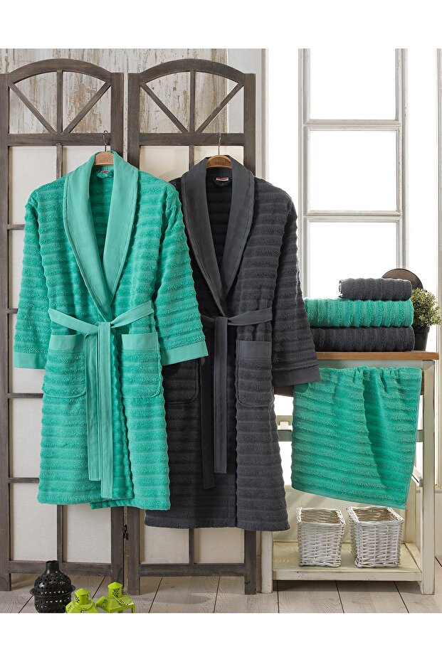 Piramit Pamuklu Bornoz Seti - 1