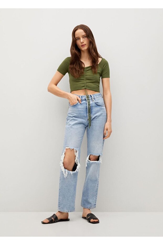 Kadın Haki Renk Drapeli Kısa Üst - 2