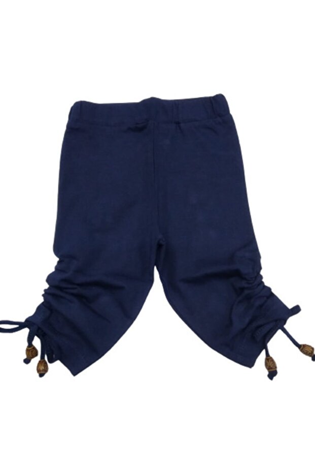 Girl's Knee-Length Combed Cotton Capri Tights with Side Drawstring Detail